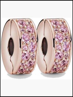 2pcs Silver Clip Charm for Pandora Bracelets Rose Gold Plated Pavé Cubic